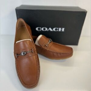 COACH Size 10 Men's‎ Shoes Loafer MOTT Dark Saddle Leather Lockturn NEW